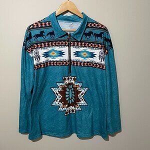 Southwestern Aztec Inspired Long Sleeve 1/4 Zip top 1X
